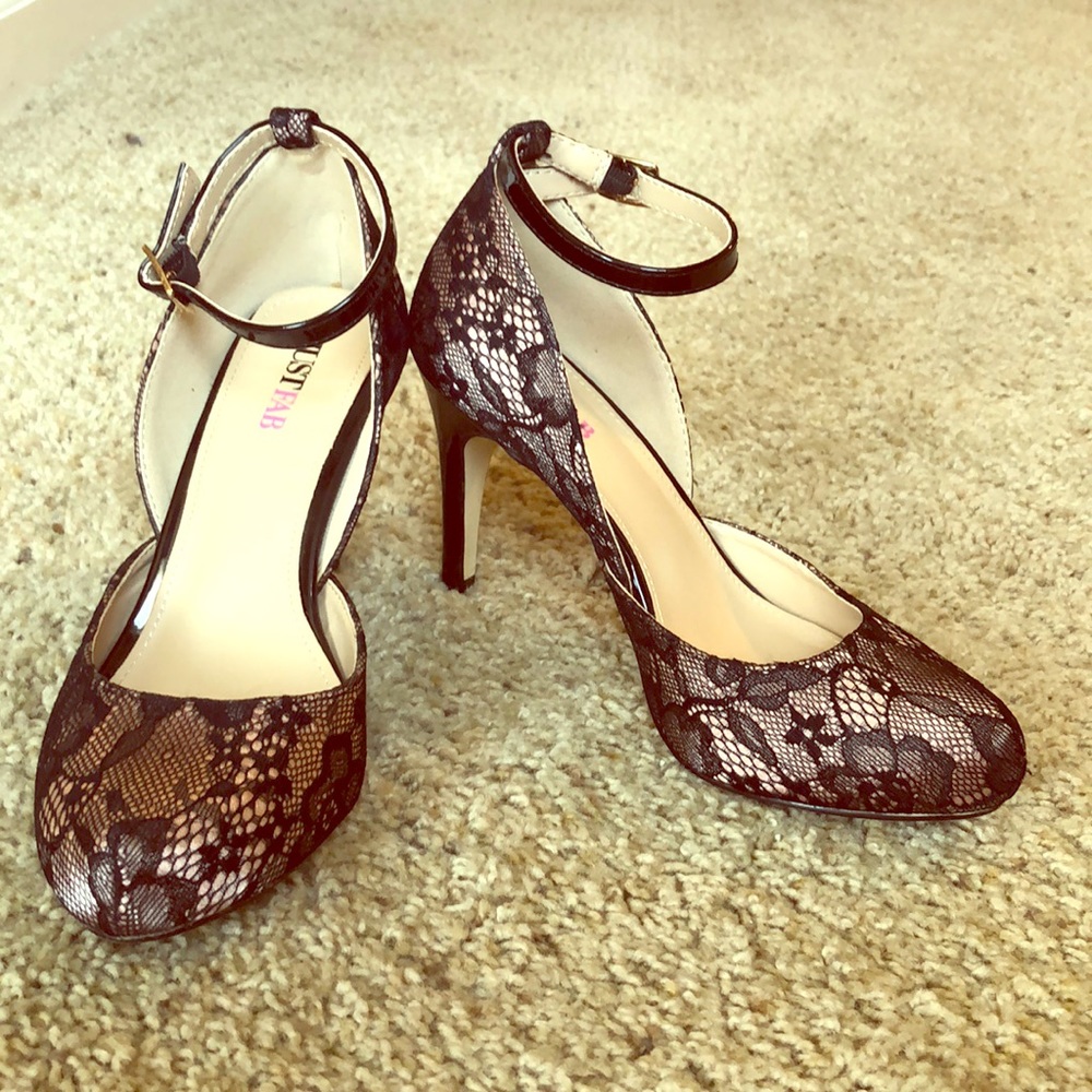 Just Fab size 6 d’orsay black and pink lace heels